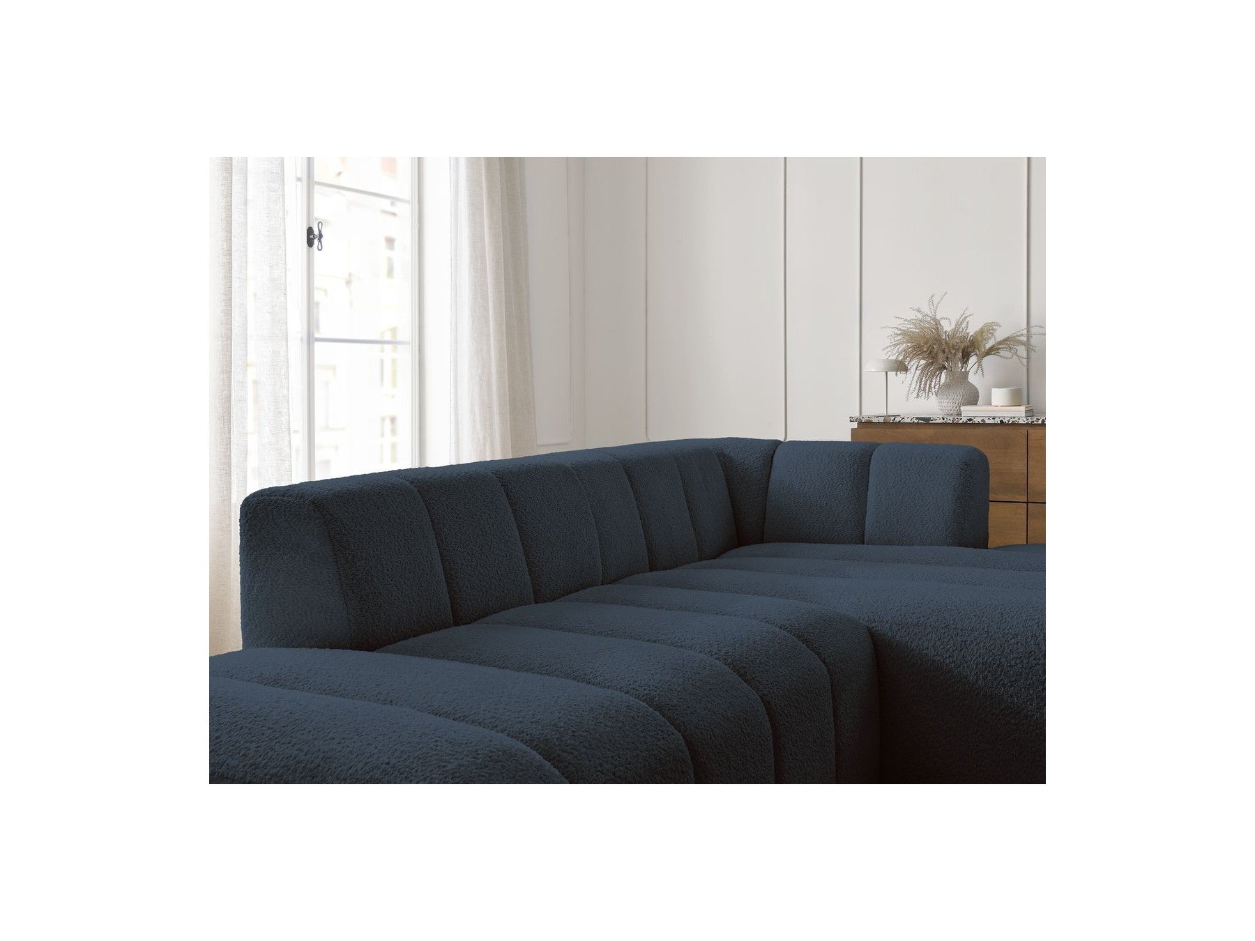 Annecy - Canapé D'Angle Fixe Modulable - Tissu Bouclette - Angle Droit