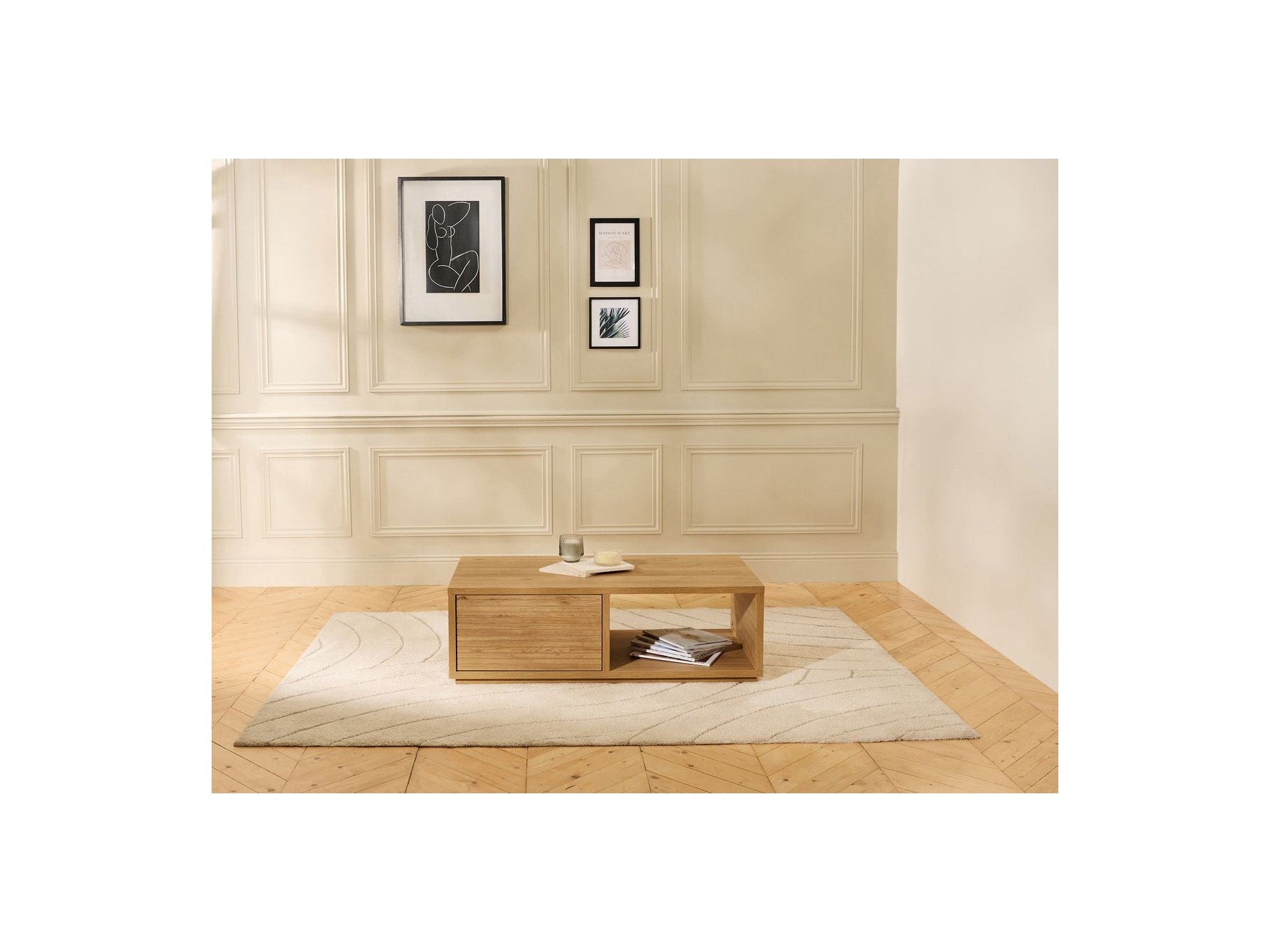 Ferret - Mesa de centro con cajón - Efecto listones de madera