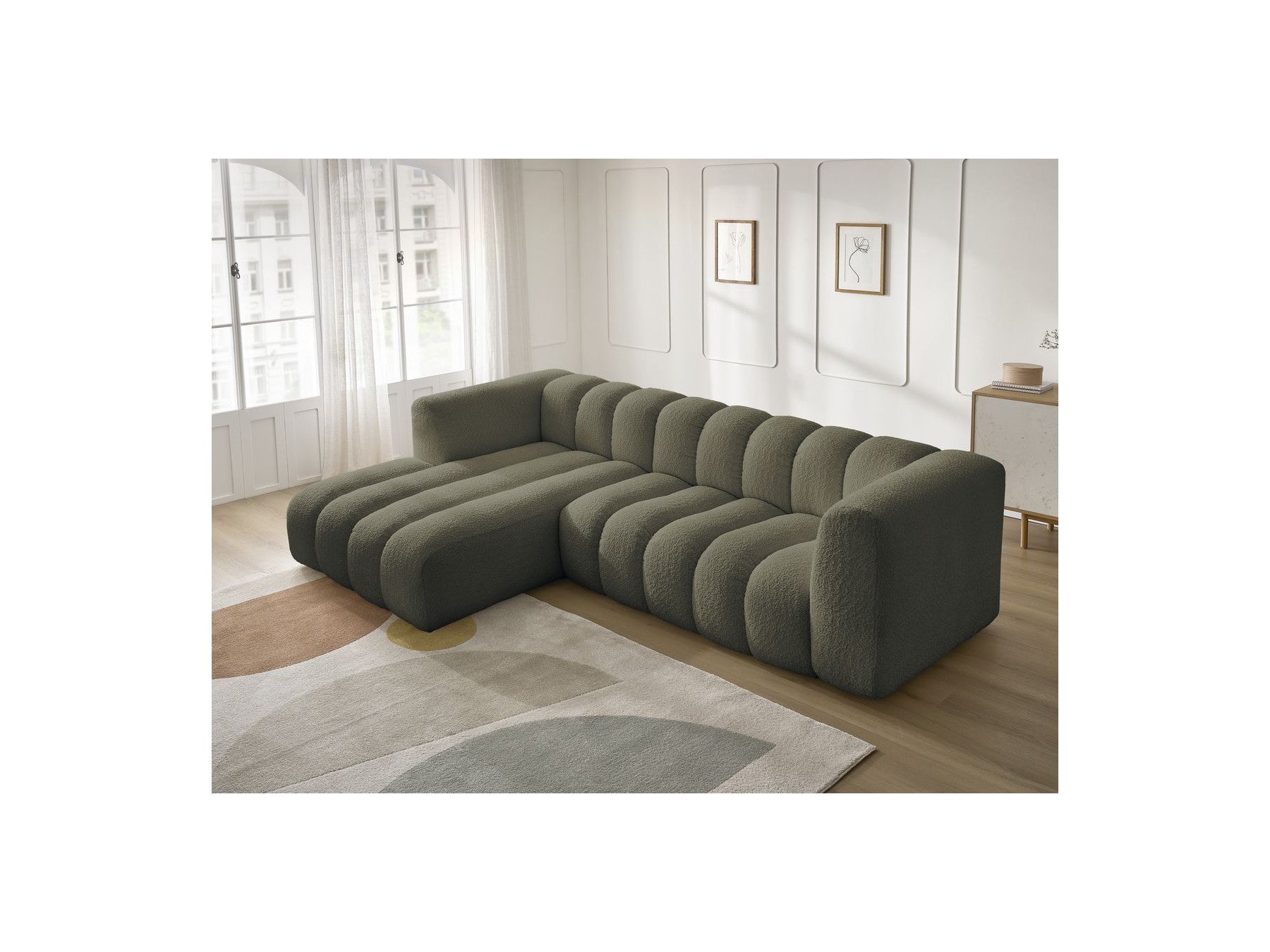 Talia - Canapé D'Angle Fixe - Tissu Bouclette - Angle Gauche