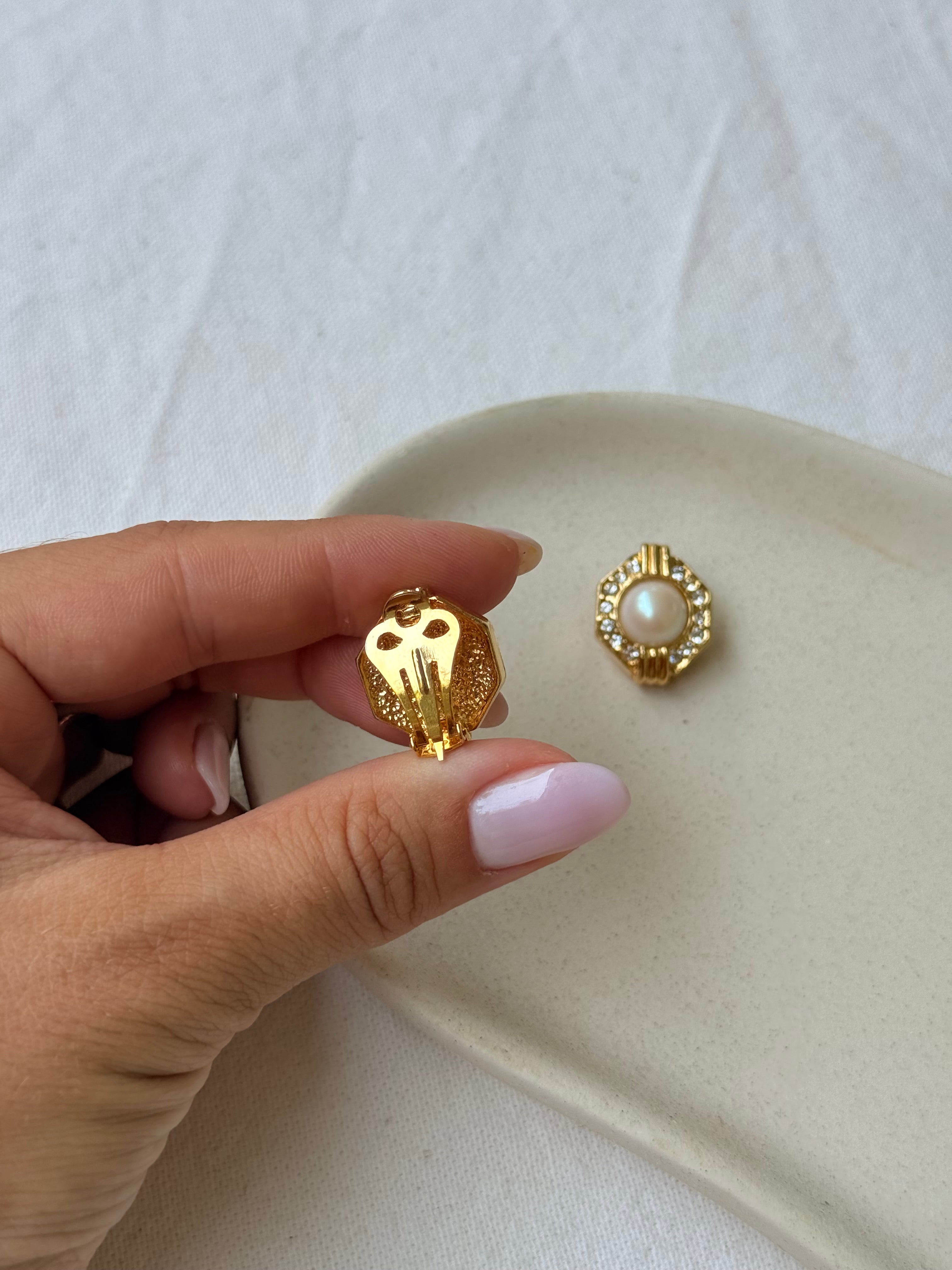 Boucles D’Oreilles Vintage - Perles Et Strass Fantaisie