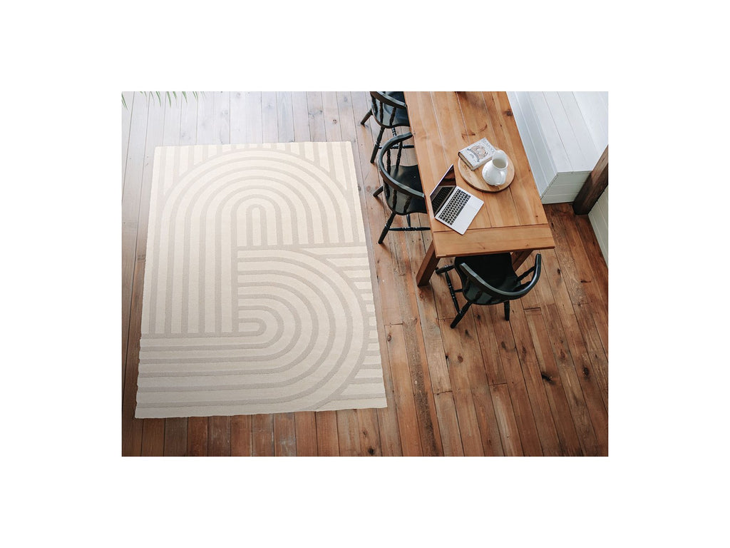 Shylo - Tapis Poils Ras - Motif Géométrique - Beige
