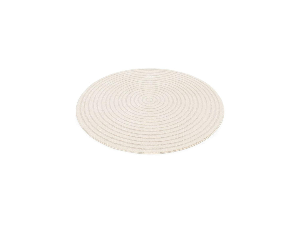 Ondelia - Tapis Rond Poils Ras - Motif Géométrique - Crème