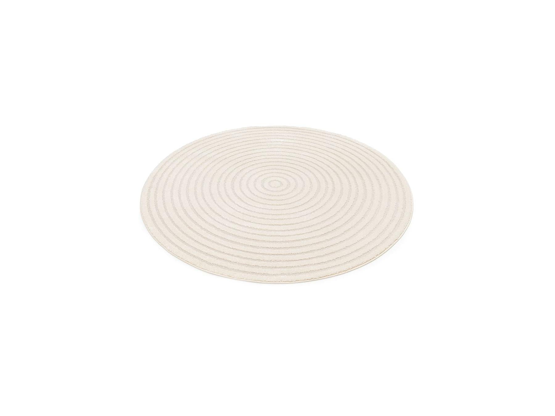 Ondelia - Tapis Rond Poils Ras - Motif Géométrique - Crème