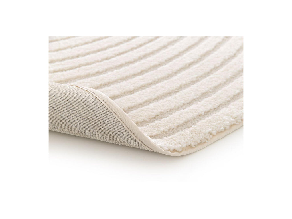 Ondelia - Tapis Rond Poils Ras - Motif Géométrique - Crème