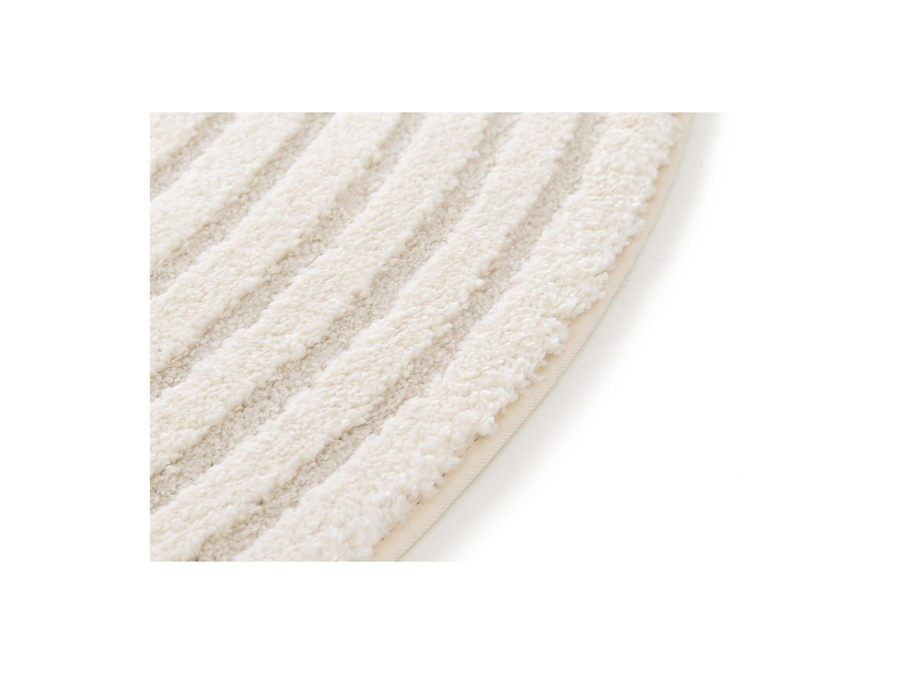 Ondelia - Tapis Rond Poils Ras - Motif Géométrique - Crème