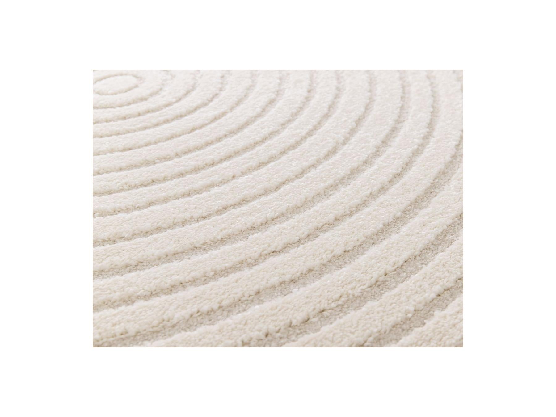 Ondelia - Tapis Rond Poils Ras - Motif Géométrique - Crème
