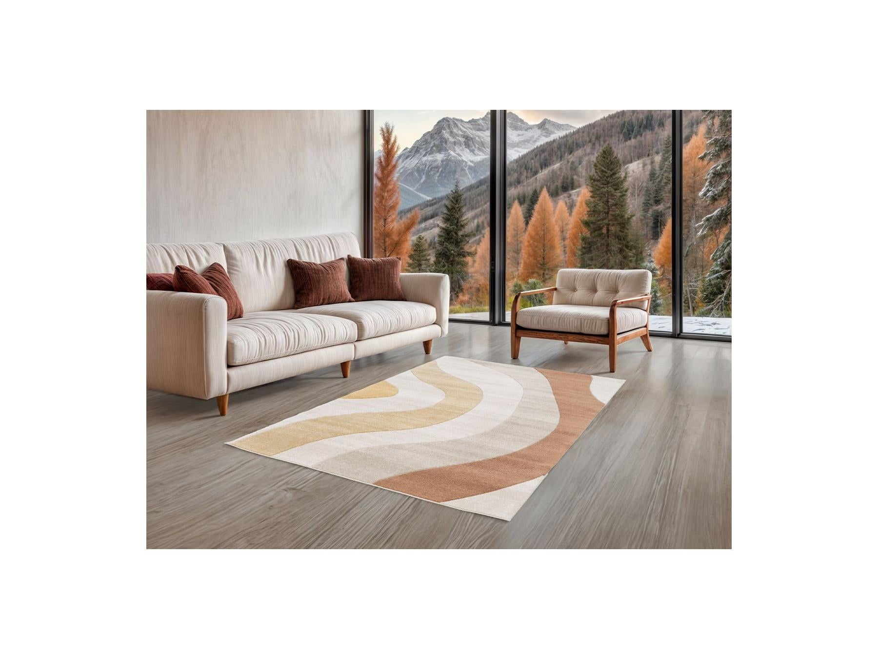 Nova - Tapis Poils Ras - Motif Abstrait - Beige