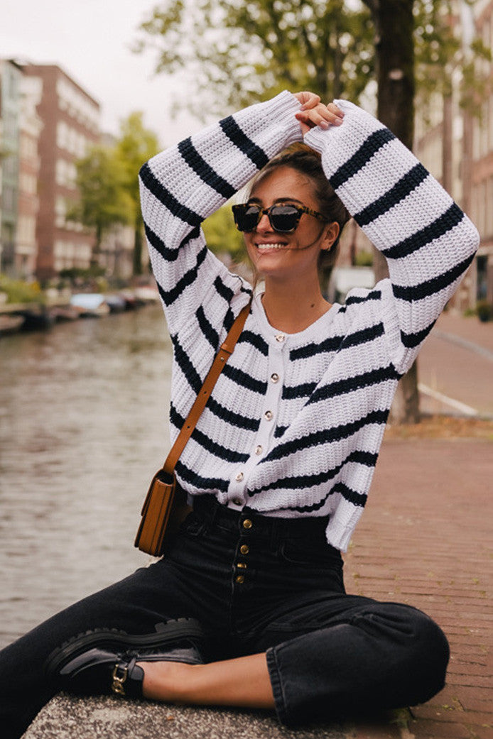 Rico Écru Navy Cardigan