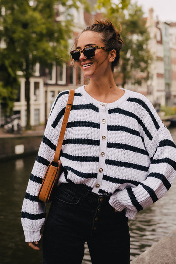 Rico Écru Navy Cardigan
