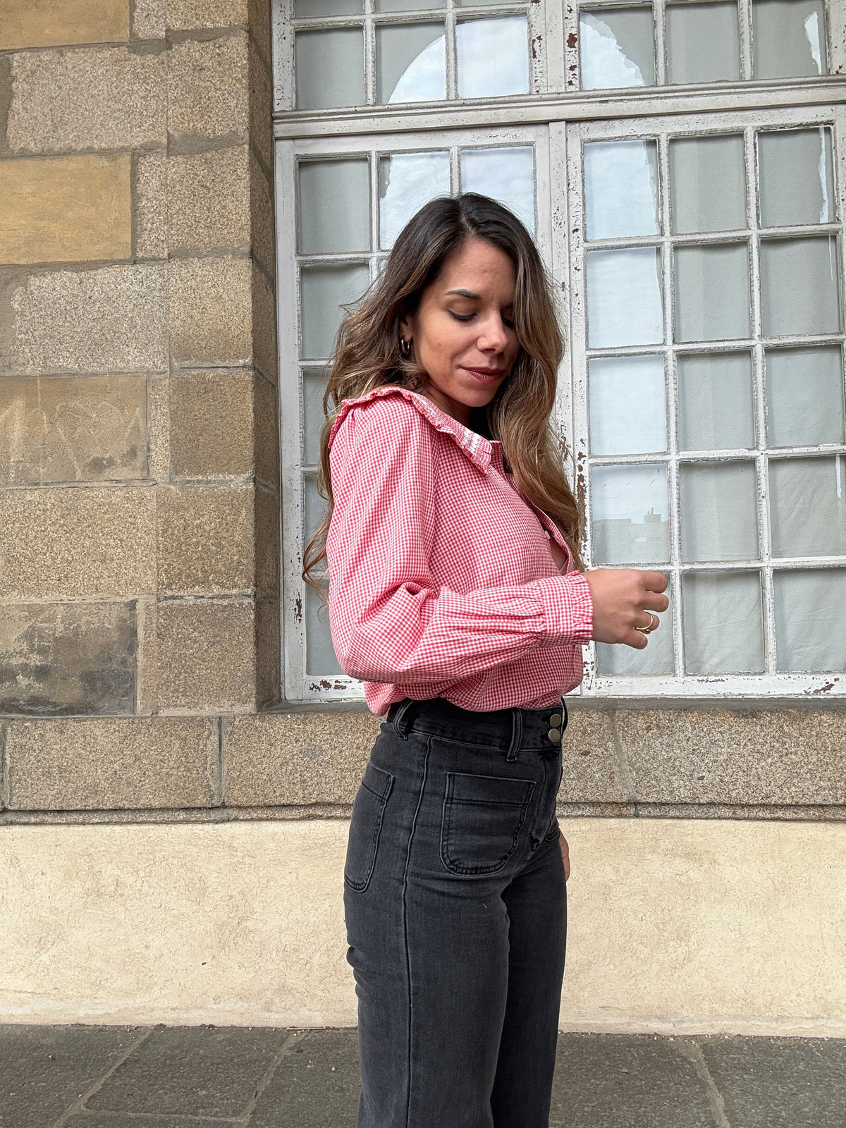 Blusa de cuadros vichy con cuello babero Anaëlle