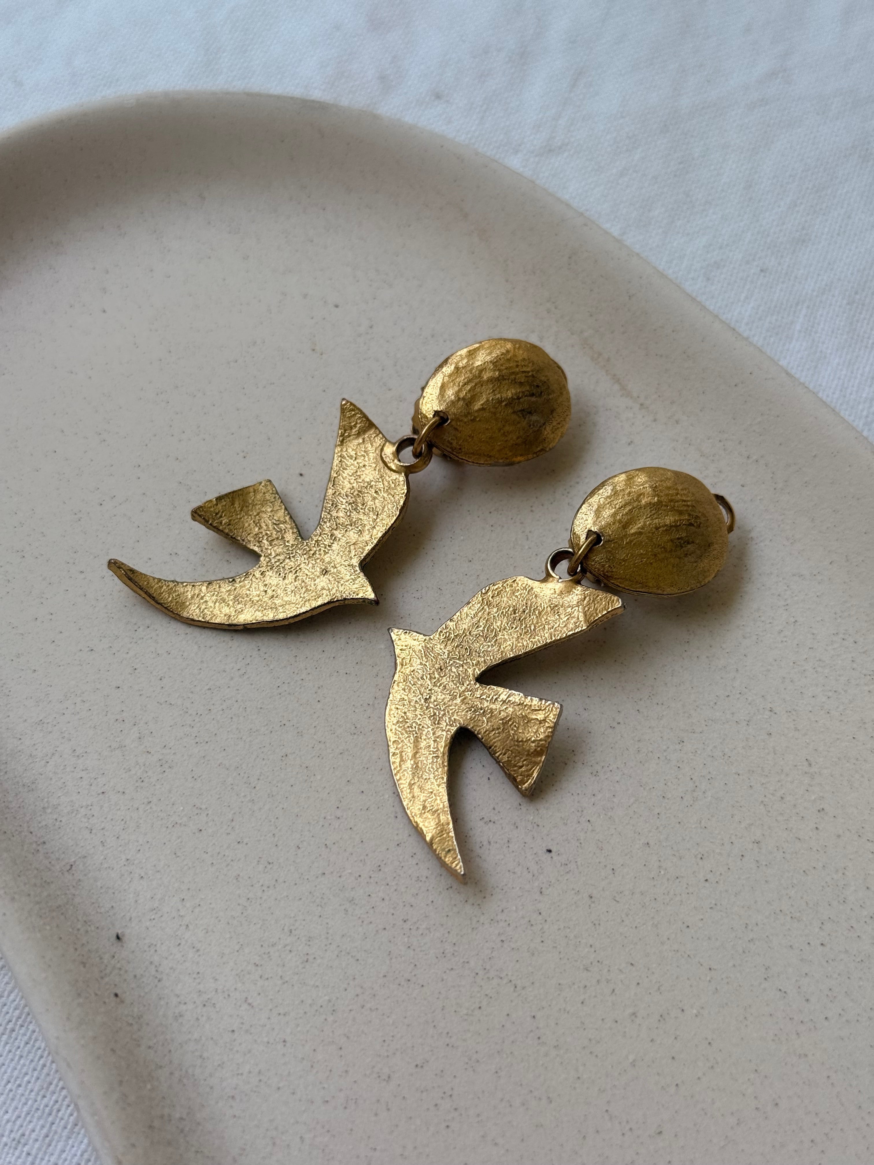Boucles D’Oreilles Vintage - Oiseaux Dorés