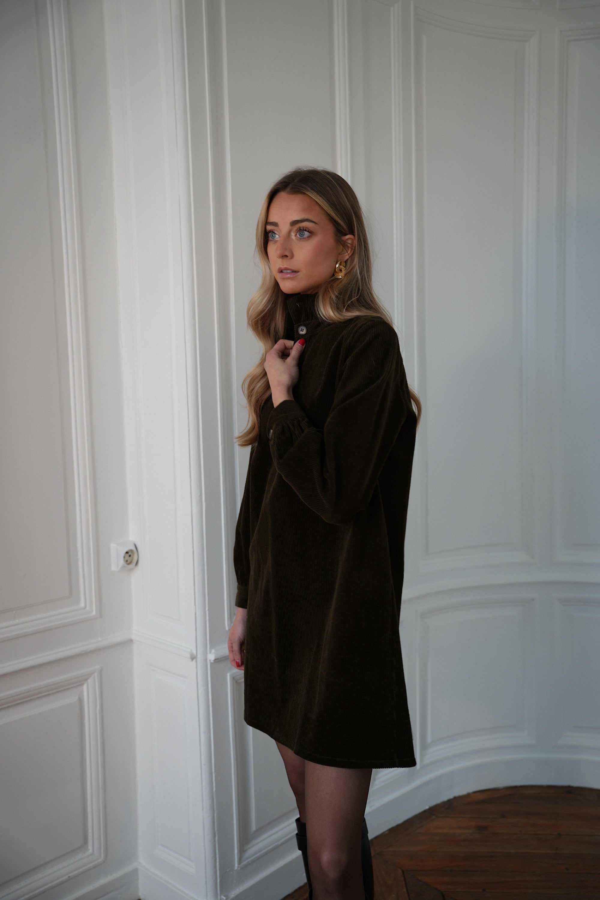 Robe En Velours Cristelle - Kaki