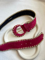 Yves Saint Laurent - Vintage Belt - Raspberry Suede And Gold Leather