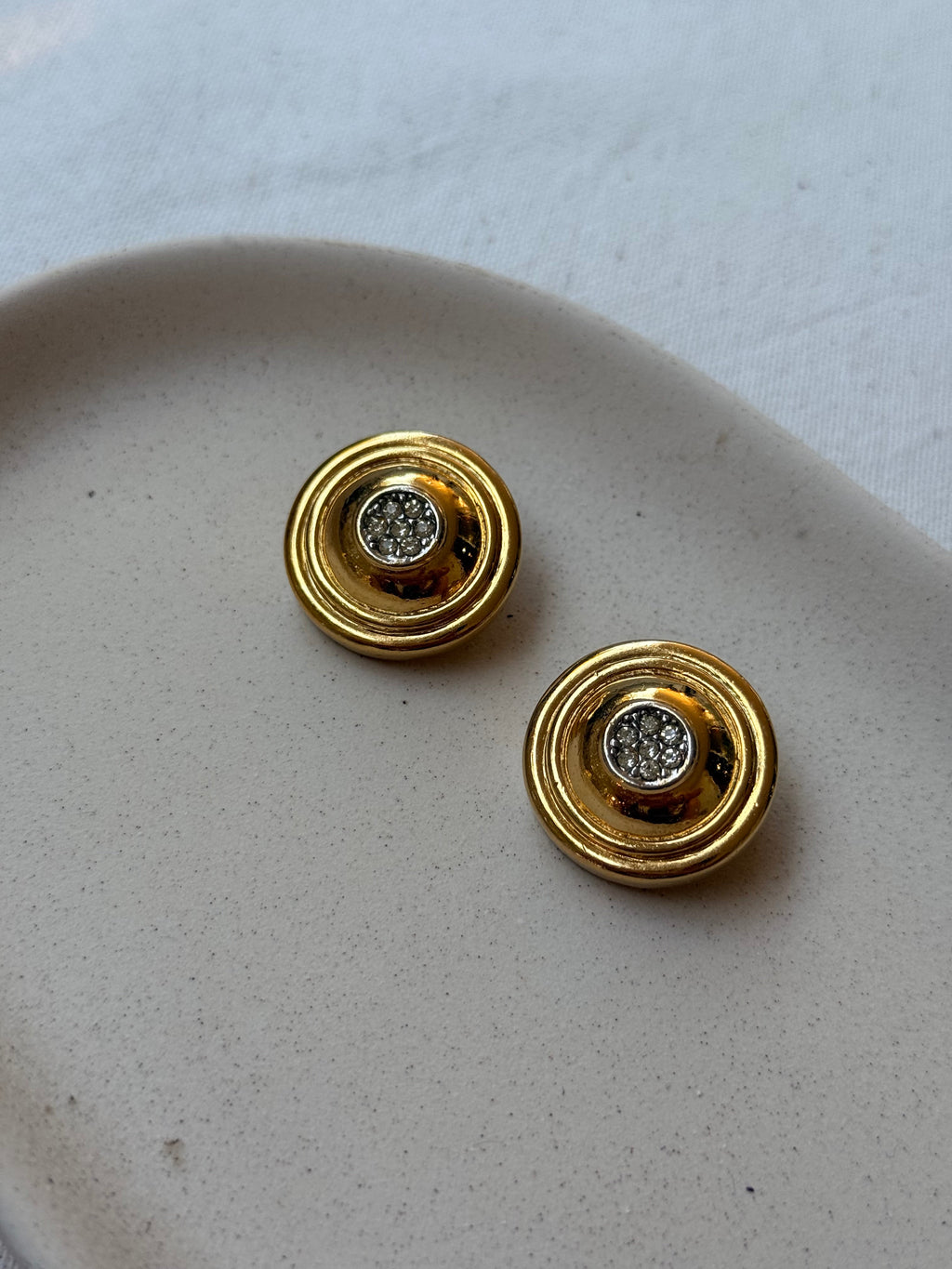 Boucles D’Oreilles David Grau Vintage - Rondes Dorées Et Strass