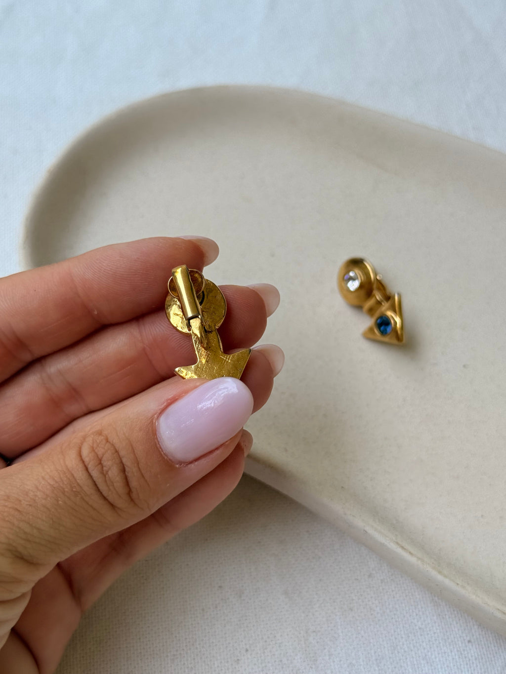 Boucles D’Oreilles Vintage - Géométriques Strass Bleus Et Blancs