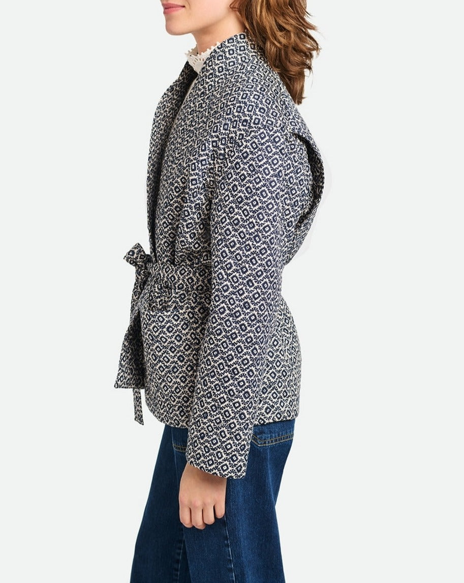 Belted Jacket - Ecru/Navy