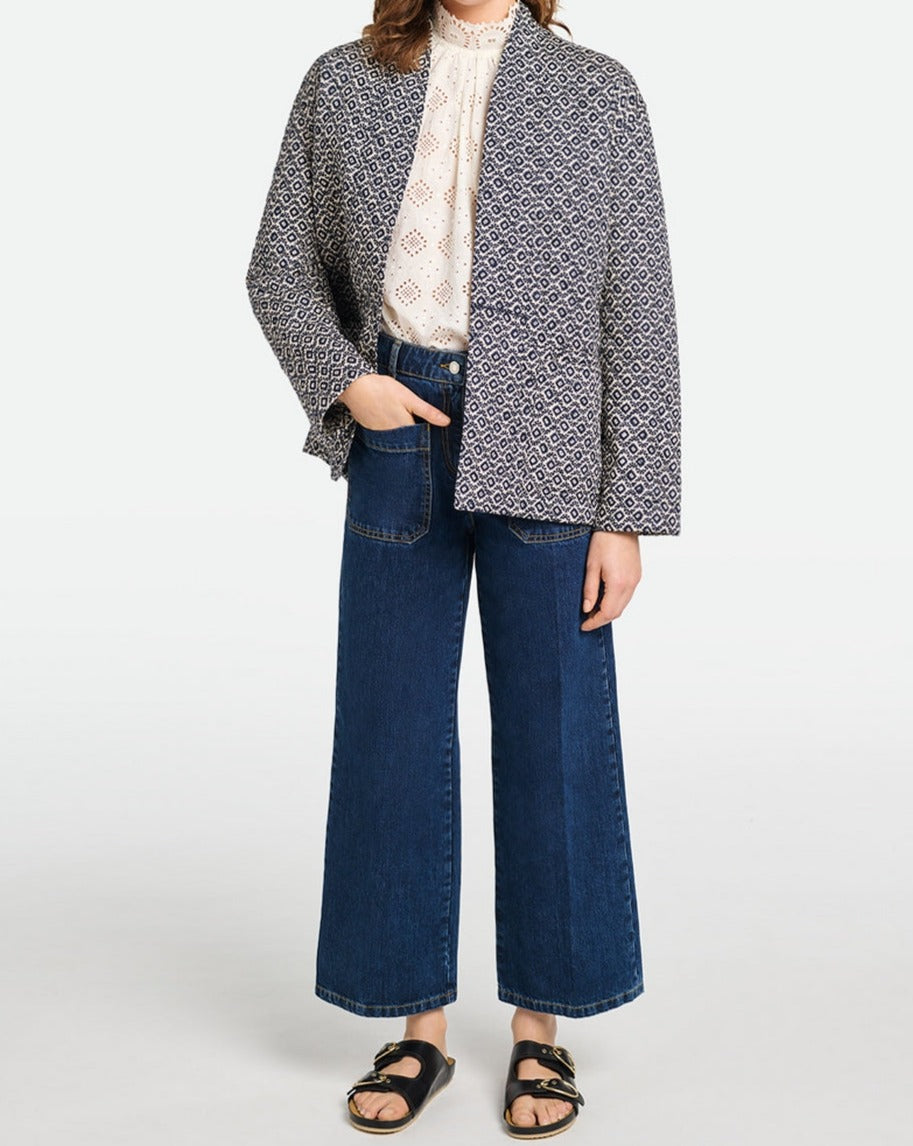 Belted Jacket - Ecru/Navy