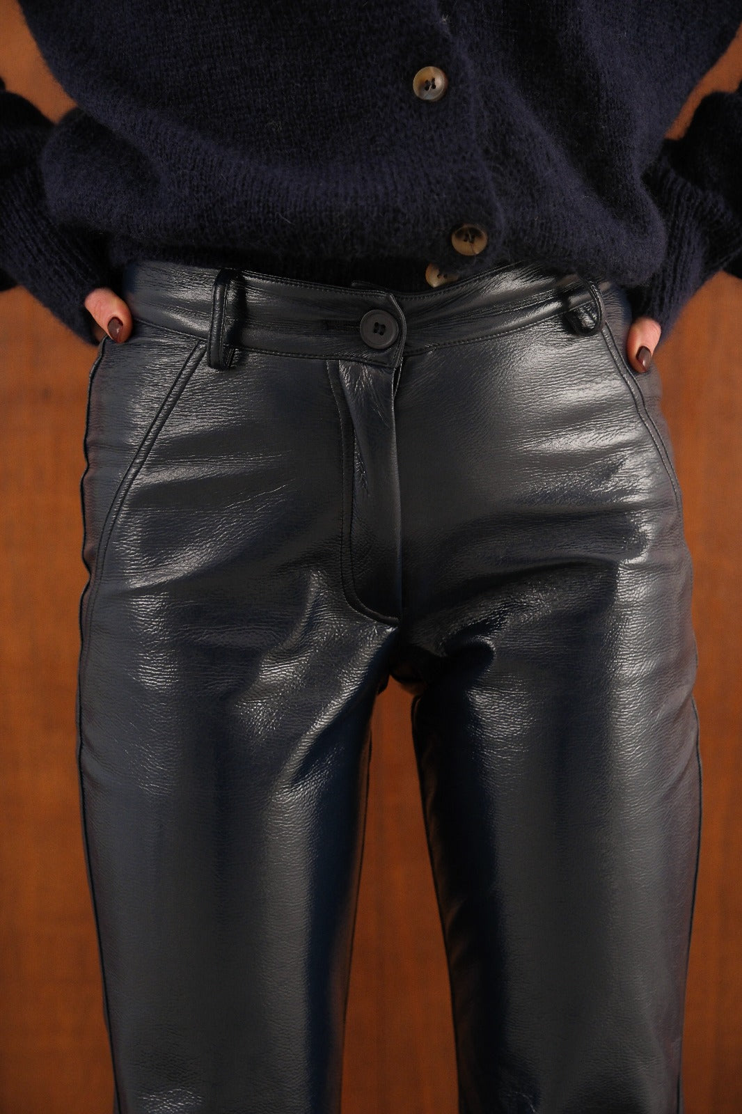 Navy BRUNE vinyl trousers