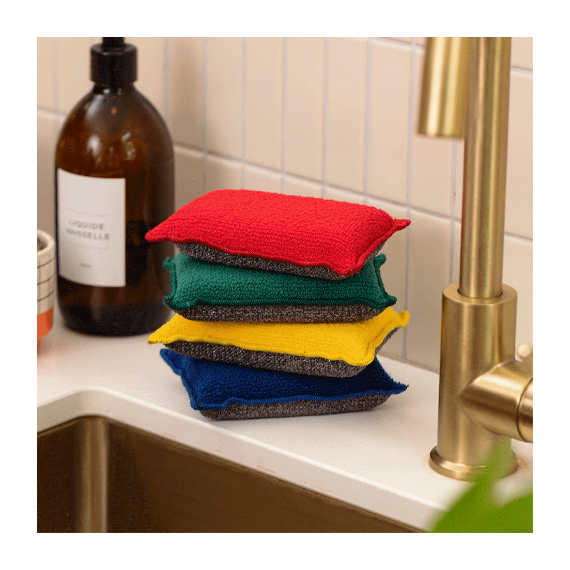 4 Color Sponges Pack, Steel Sponges and Pans & Plates