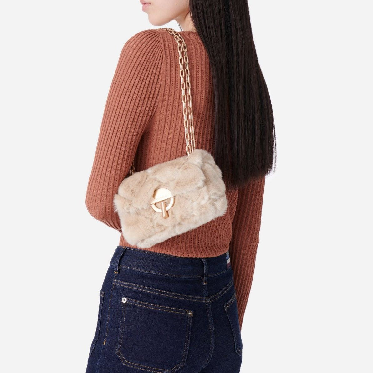 Bolso Nano Moon de Pelo Sintético - Beige
