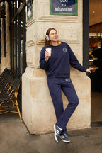 Pantalón de Chándal de Punto de Algodón Mezclado con Bordados - Azul Marino