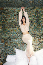 Crochet Floral Mohair Blend Maxi Skirt - Rose Beige