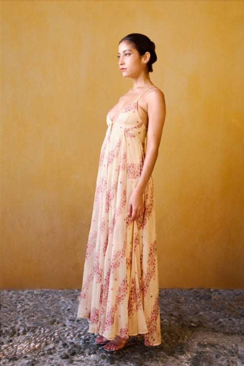 Printed Long Chiffon Dress - Pink