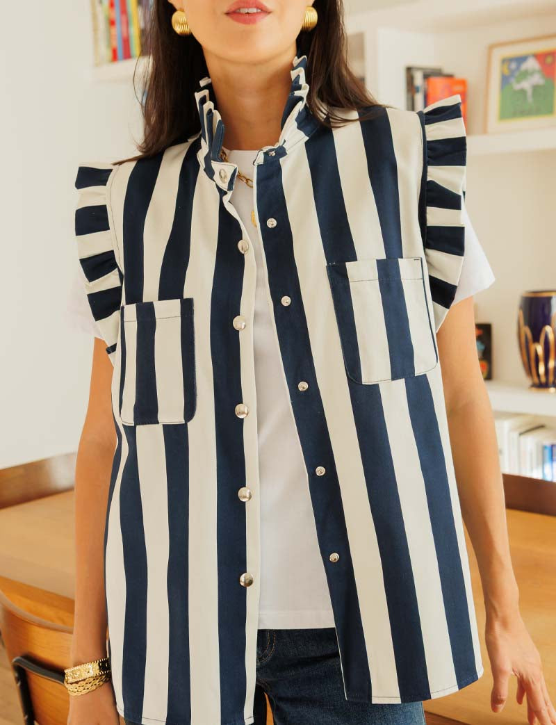 Marineblauw gestreept vest Drisa