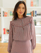 Manuela Sky Blue & Burgundy Striped Blouse