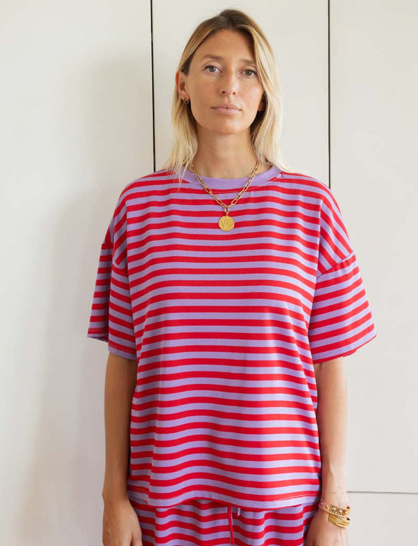 T-shirt w kolorze czerwonym i liliowym Conrad
