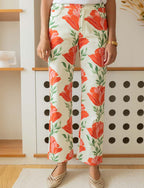 Råhvide Jeans Med Røde Blomster Jony