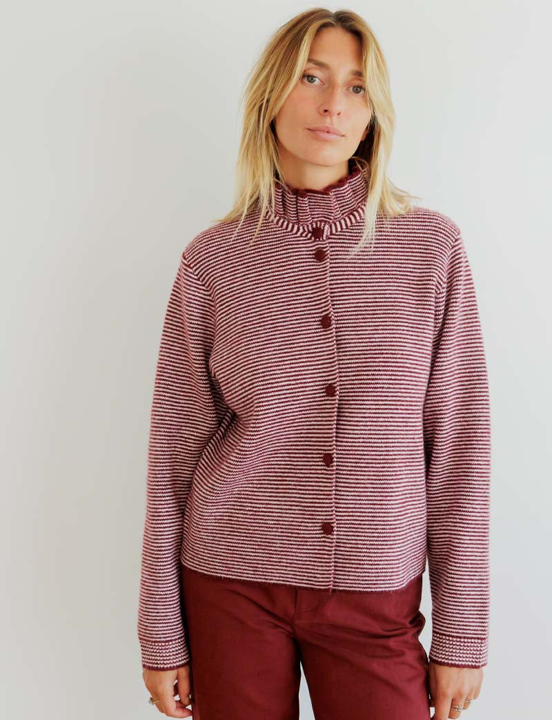 Stribet Bordeaux Cardigan Ekai