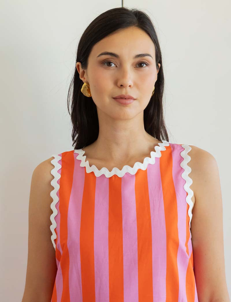 Kleid Mit Rosa & Orangenen Streifen Juana