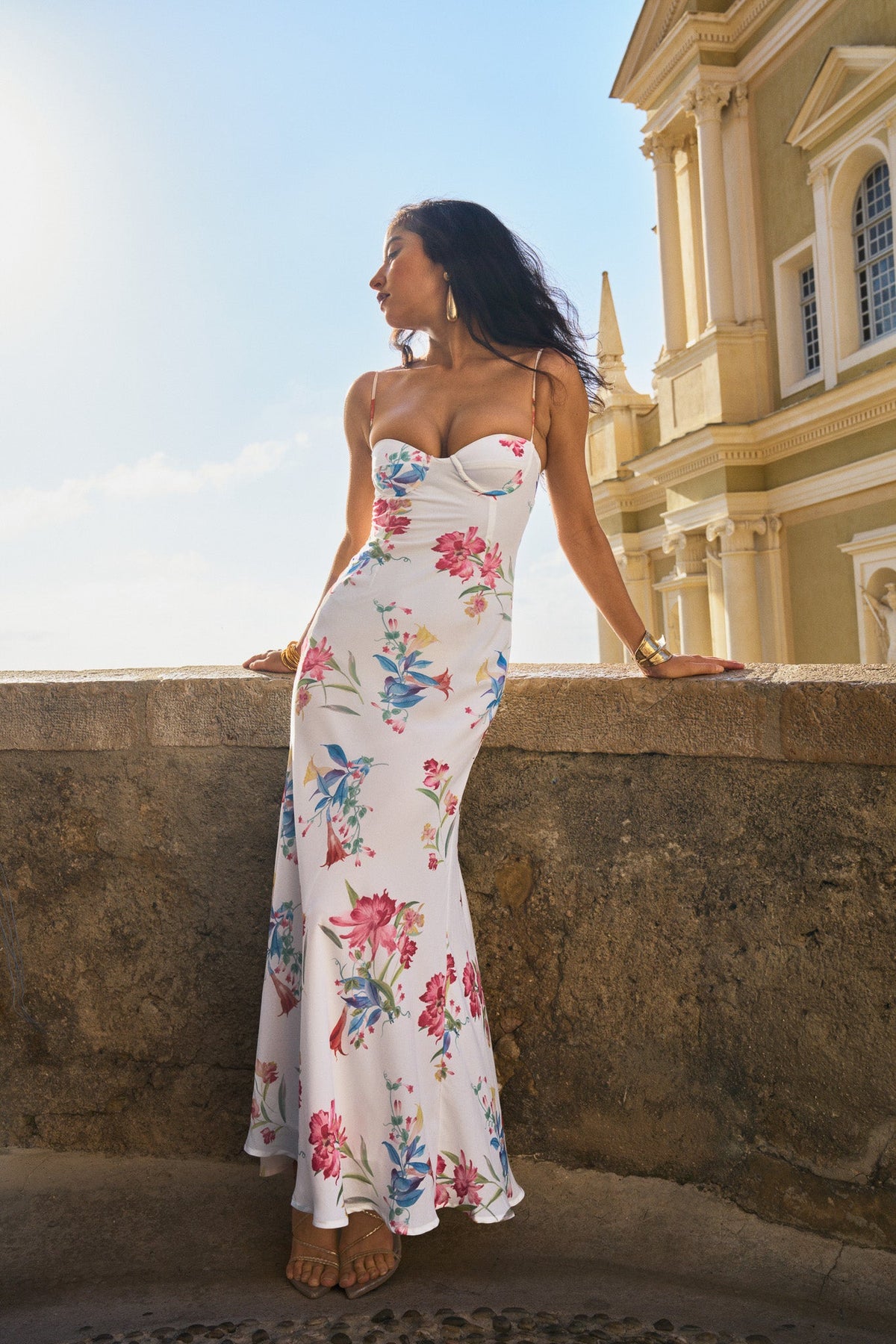 Lange Strapless Jurk Met Print – Wit