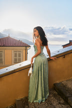 Vestido de satén jacquard – Bambú verde