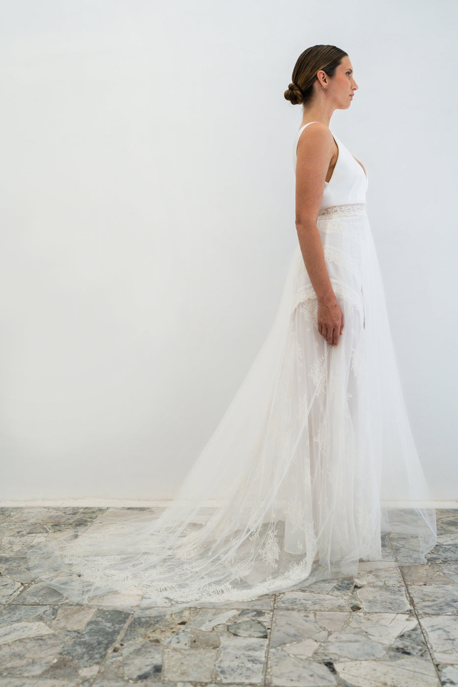 Abito Da Sposa Marina Con Tulle - Bianco Seta