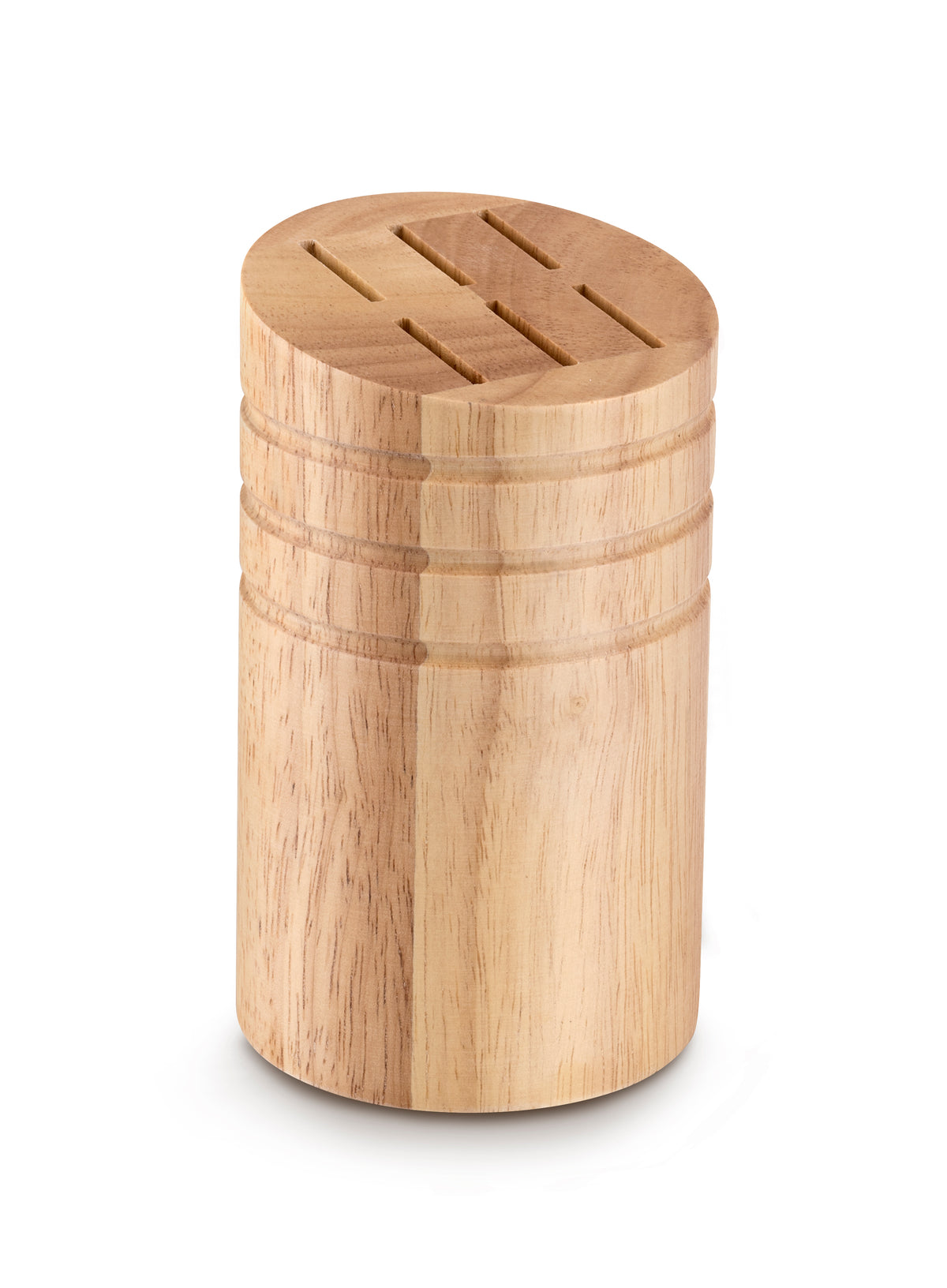 De Buyer – Unbestückter Messerblock + 6 Aussparungen für Steakmesser – Gummibaum – Holz, Messerblock aus hellem Holz, Vorderansicht