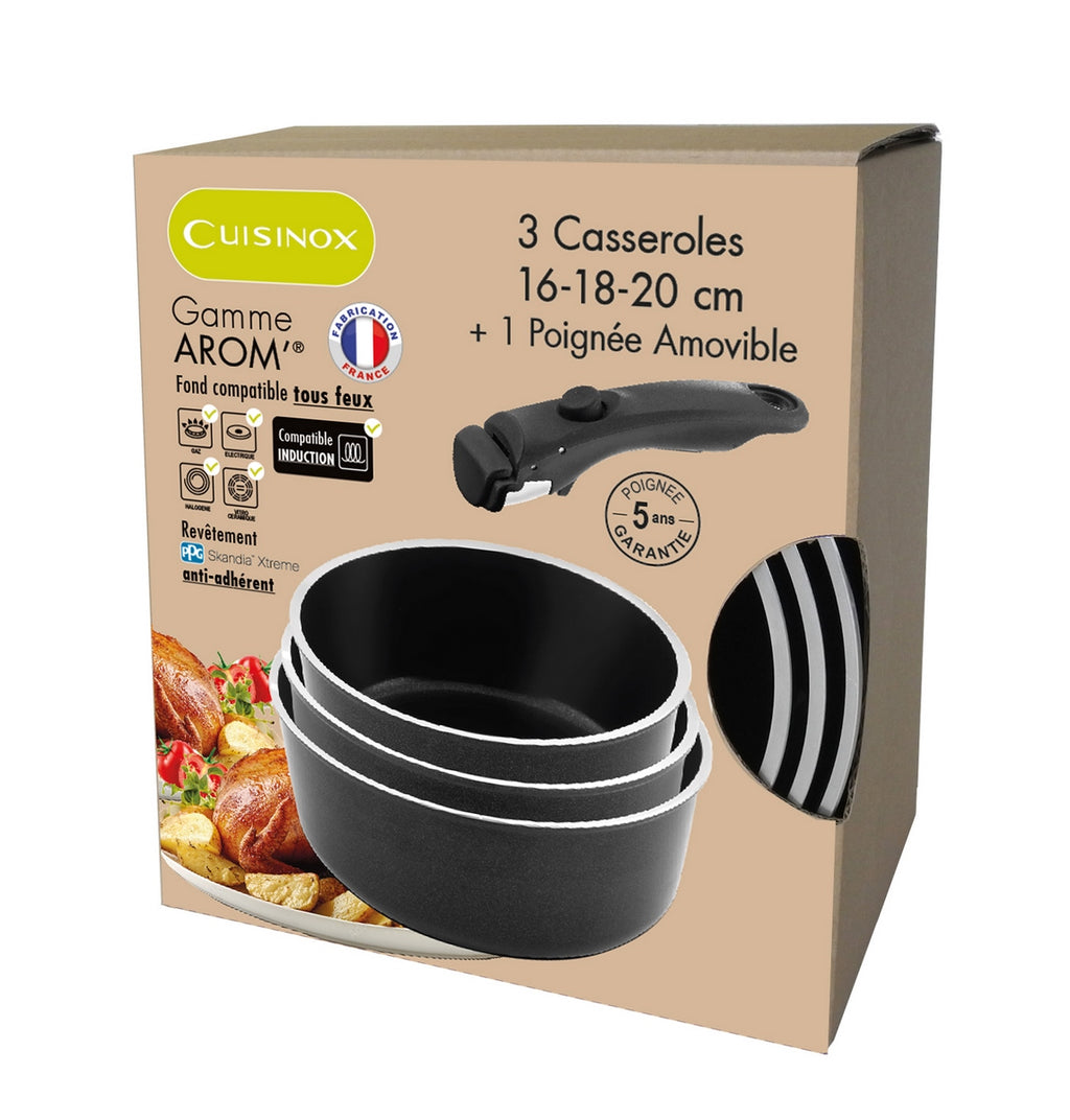 Arom - 3 cacerolas 16/18/20 cm + 1 mango