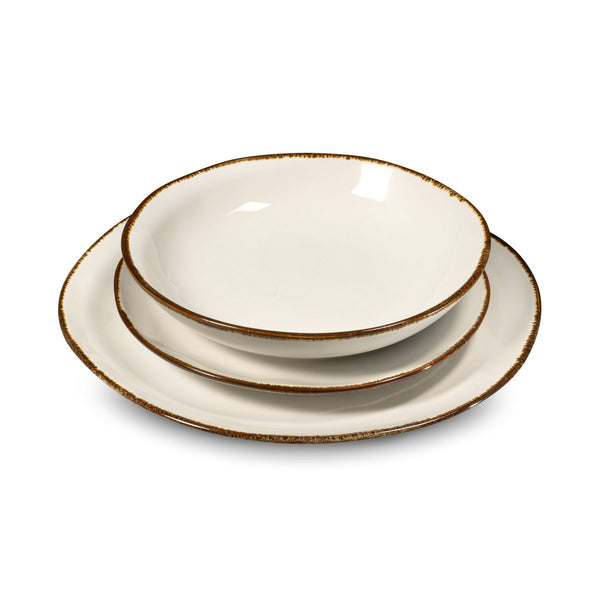 Nelly - 18 Piece Service - Stoneware - Cream/Chocolate Border