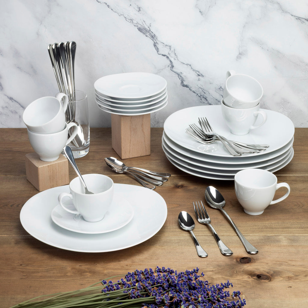 Sven Blanc - 30 Piece Dessert & Snack Set - Porcelain/Stainless Steel - White