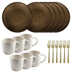 Tara Bronze - Ensemble Dessert & Goûter 18 Pièces - Grès/Acier Inoxydable - Bronze