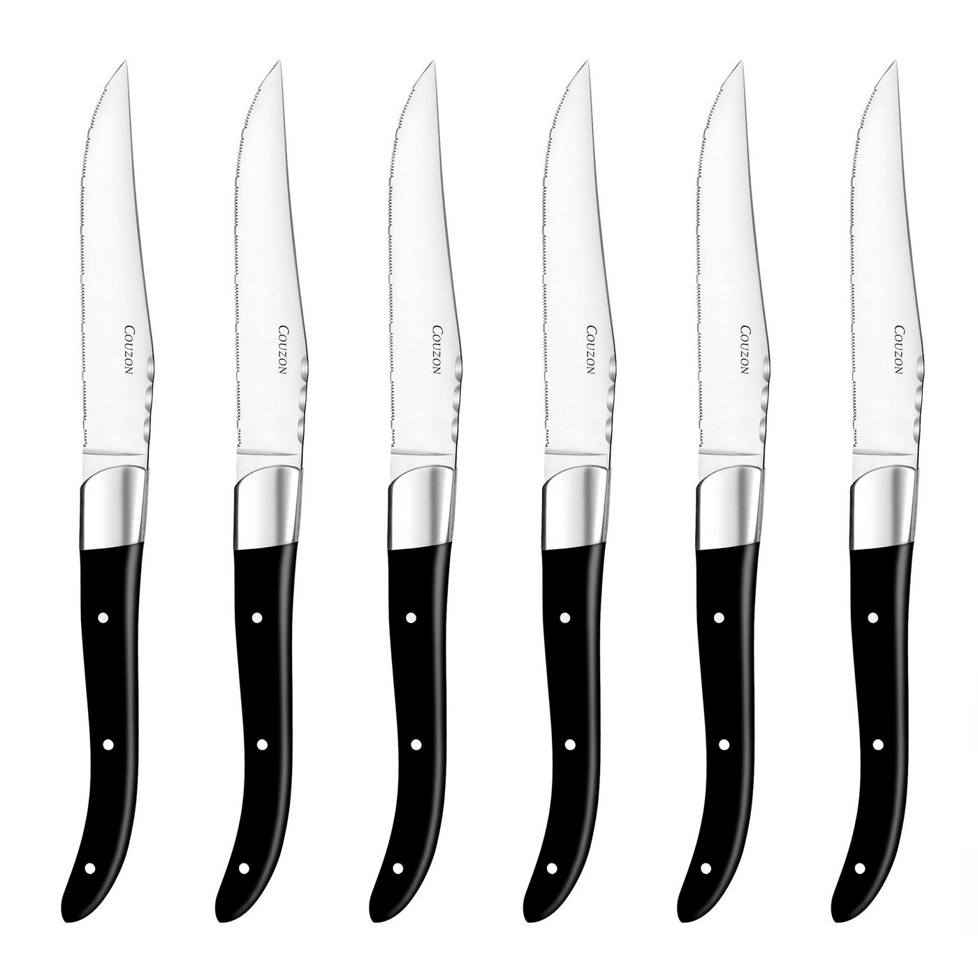 Riviera - Juego de 6 Cuchillos para Carne - Mango Acero Inoxidable/Abs - Negro