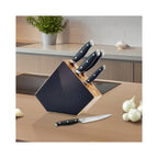 Grand Chef - 5-Piece Kitchen Knife Block - Black and Wood