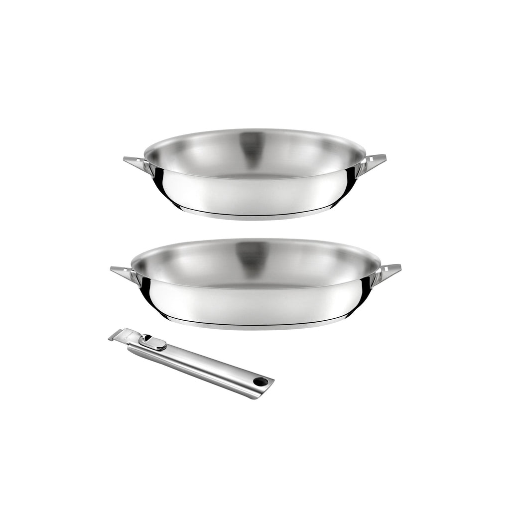 Eclipse - Lot De 2 Poêles 24-28Cm Finition Miroir + Poignée Amovible - Inox