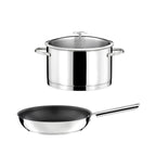 Elysée - 1 Faitout Inox 24cm + Couvercle + 1 Poêle 28cm Revêtement Céramique