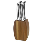 Virgule - Block of 6 Steak Knives - Acacia Wood Block/Stainless Steel Knives - Stainless Steel/Acacia