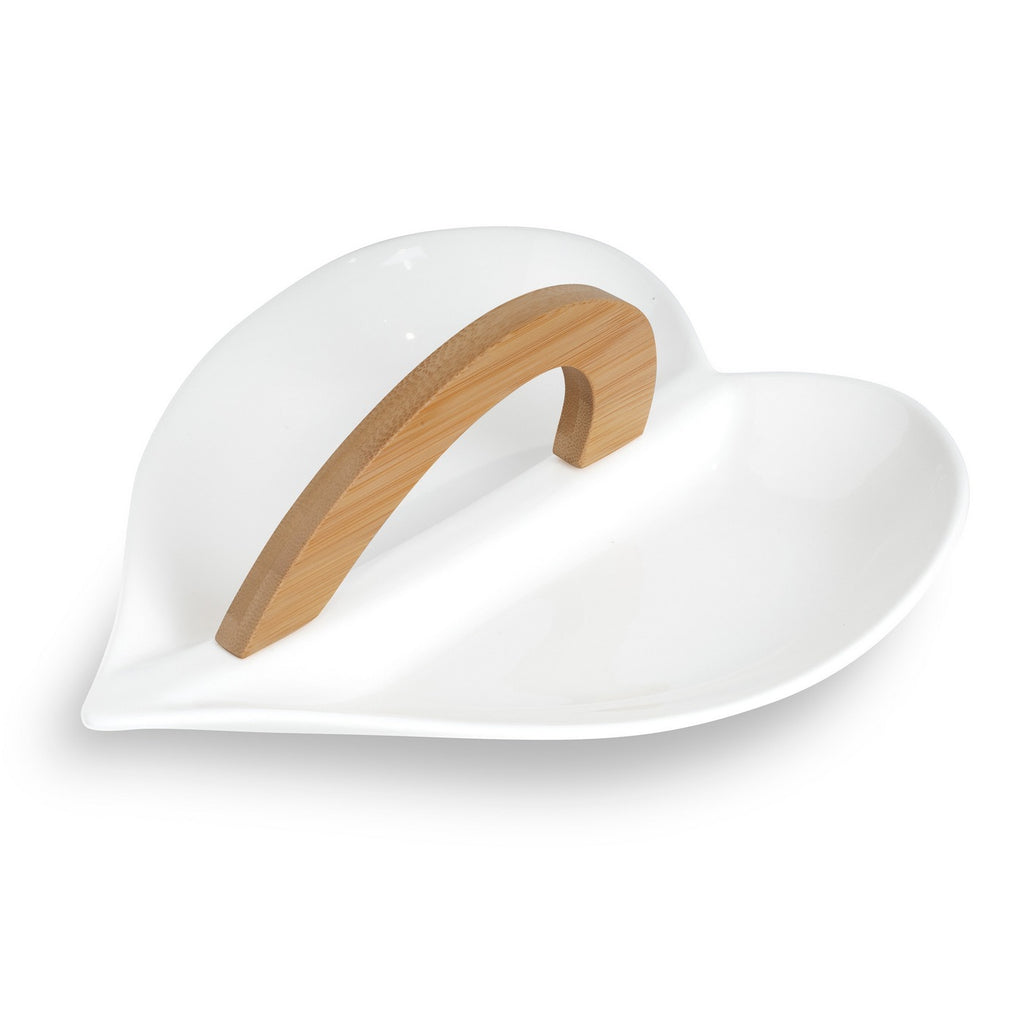 Tapas - Servidor de Aperitivo Love Ceramic - Cerámica/Bambú - Blanco/Madera Clara