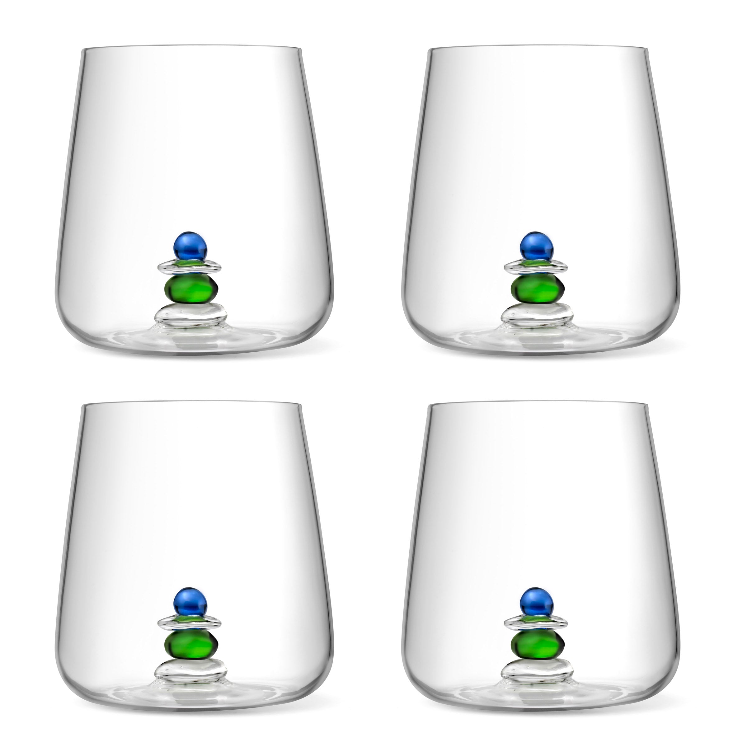 Cairn - Juego de 4 copas surtidas - Vidrio soplado - Azul y verde
