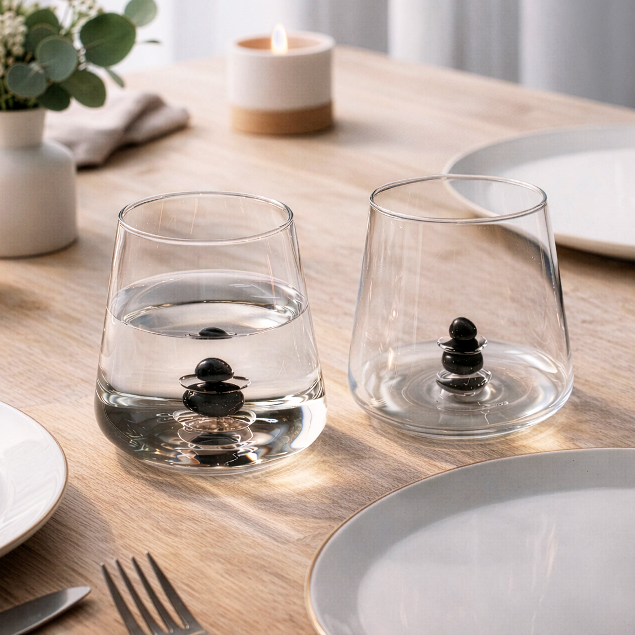 Cairn - Lot De 4 Gobelets Assortis - Verre Soufflé Bouche - Gris