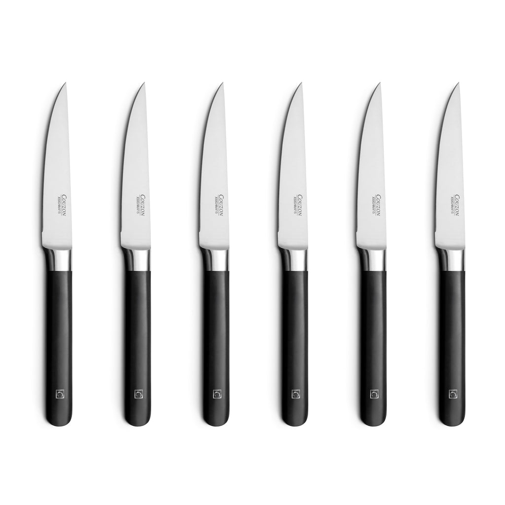 Kasaro - Set of 6 Steak Knives - Molybdenum-Vanadium Steel X50Crmov15 - Black
